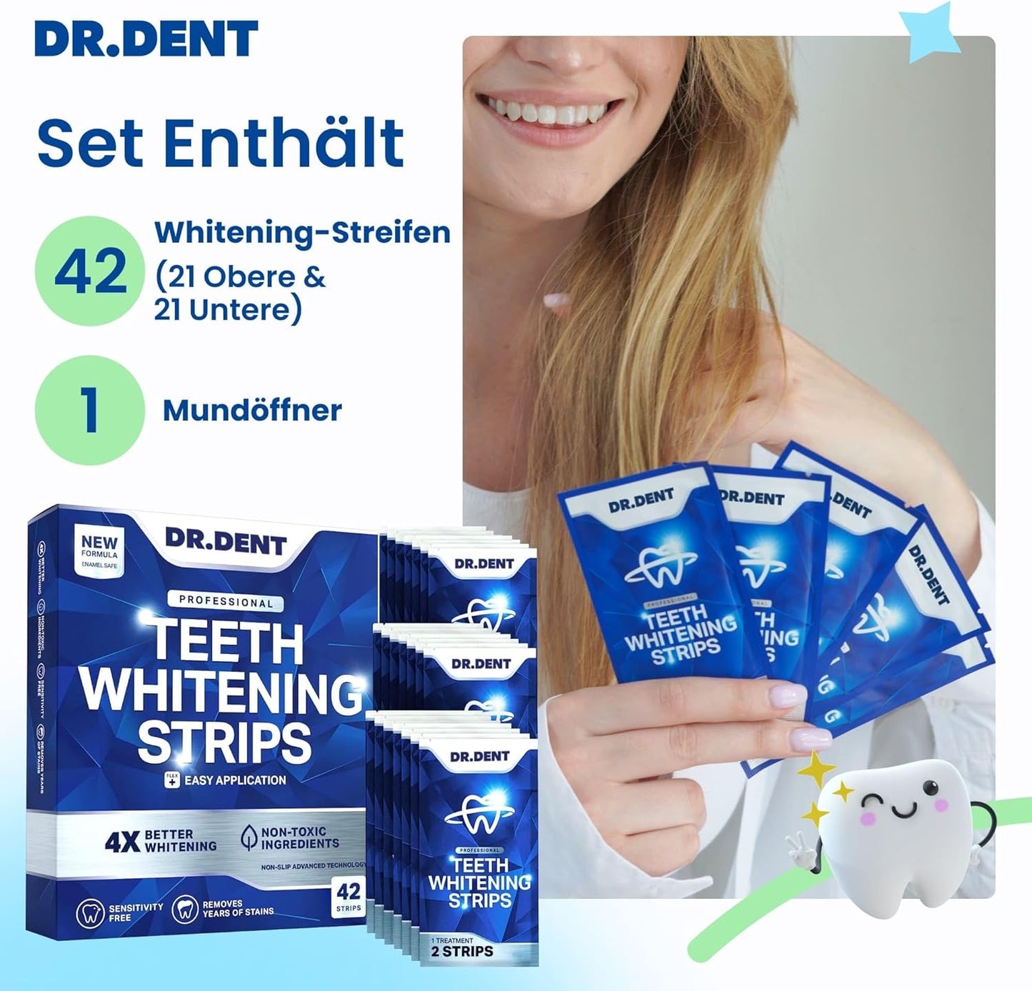👨‍⚕️Recommended by the IBD✅Professional Teeth Whitening Strips 21 Applications - Enamel Safe - No Sensitivity - Professional Teeth Whitening Strips - 42 Strips + Mouth Opener Included